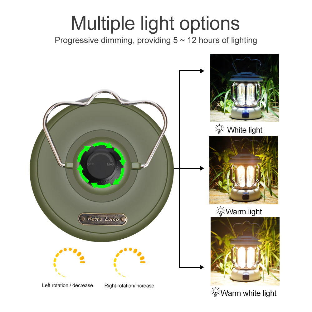 Cheap Goat Tents LED Rechargeable Vintage Camping Lantern Battery Powered Dimmable Camping Lights Portable Hanging Tent Flashlight For Outdoor   